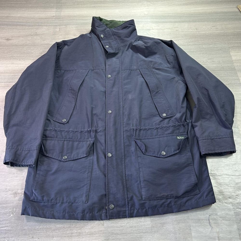VINTAGE‎ Woolrich Coat Mens Large Blue Rugged Outdoor Parka Wool Lined 6116